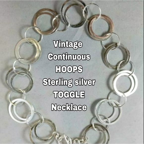Vintage 925 continuous hoops Sterling silver toggle necklace 32g sterling silver - Picture 4 of 14